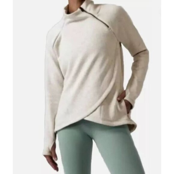 Athleta Women M Cozy Karma Asymmetrical Sweatshirt-Off White-Gold Zipper Small - Picture 1 of 16